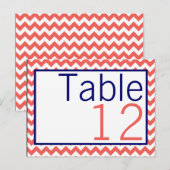 Tafelnummer Kaart Koraal Navy Blue Chevron Naam (Voorkant / Achterkant)
