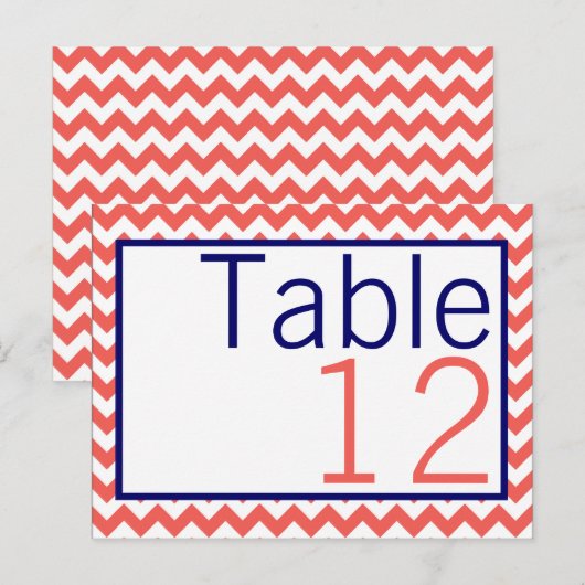 Tafelnummer Kaart Koraal Navy Blue Chevron Naam (Voorkant / Achterkant)