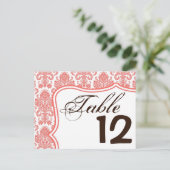 Tafelnummer Kaart Koraal Wit Damast Kant Print (Staand voorkant)
