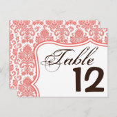 Tafelnummer Kaart Koraal Wit Damast Kant Print (Voorkant / Achterkant)
