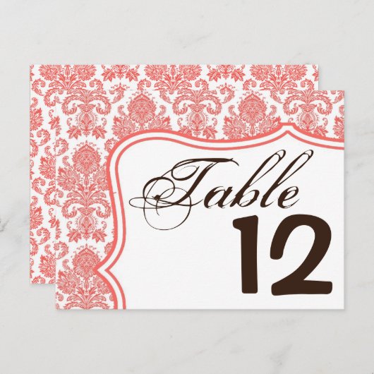 Tafelnummer Kaart Koraal Wit Damast Kant Print (Voorkant / Achterkant)