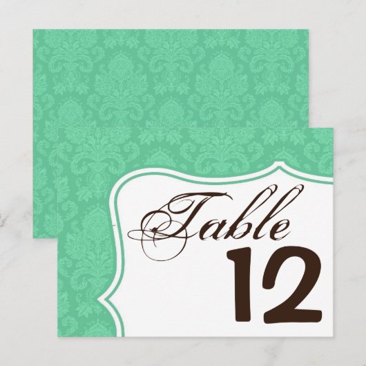 Tafelnummer Kaart Mint White Damask Lace Print (Voorkant / Achterkant)