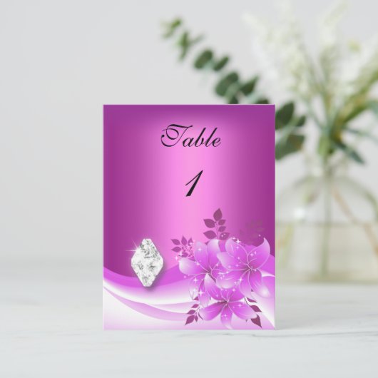 Tafelnummer Kaart Roze Bloemen Diamond Jewel (Staand voorkant)