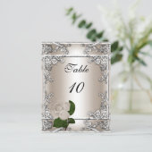 Tafelnummer Kaart Wedding Silver Cream Roos (Staand voorkant)