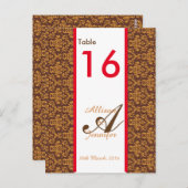 Tafelnummer Kaarten Damask Brown Oranje Red (Voorkant / Achterkant)
