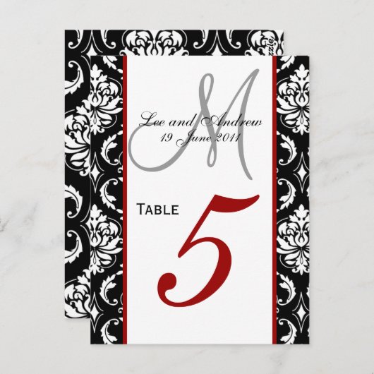 Tafelnummer Kaarten Damask Red (Voorkant / Achterkant)