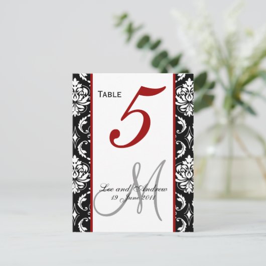 Tafelnummer Kaarten Damask Red (Staand voorkant)