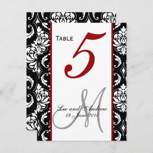 Tafelnummer Kaarten Damask Red (Voorkant / Achterkant)