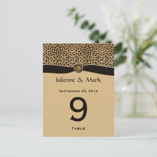 Tafelnummer Kaarten Luipaard Print FAUX Ribbon Jew (Staand voorkant)
