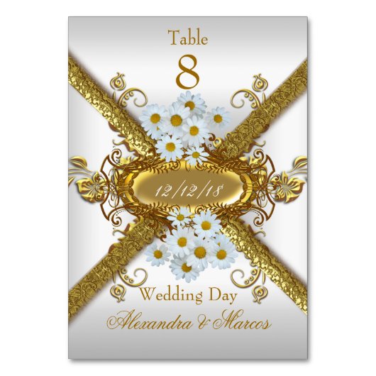 Tafelnummer Kaarten Trouwen Wit Goud Daisy (Voorkant)