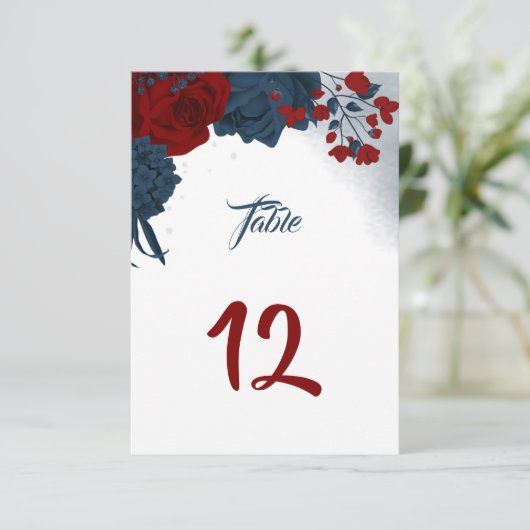 Tafelnummer legante marine & red bloemen (Staand voorkant)