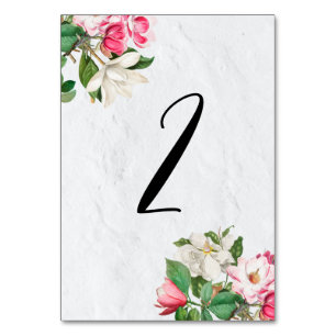 Tafelnummer met aquarel magnolia bloemen voor een 