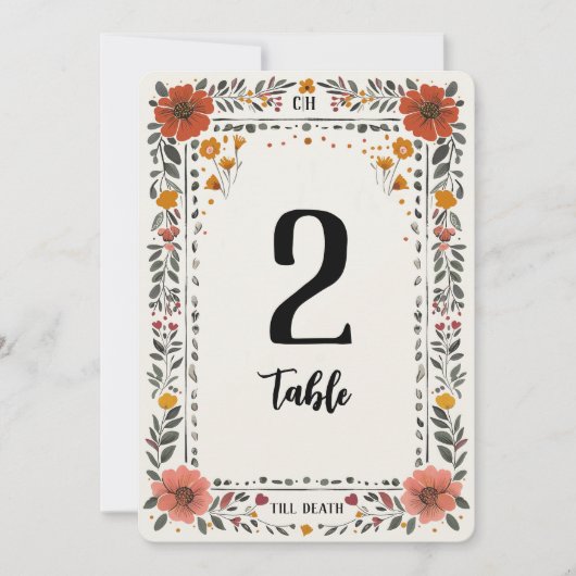 Tafelnummer met bloemenletterdruk (Voorkant)