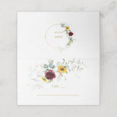 Tafelnummer met burgundische zonnebloemen en lucht plaatskaartje (Buitenkant ongevouwen)