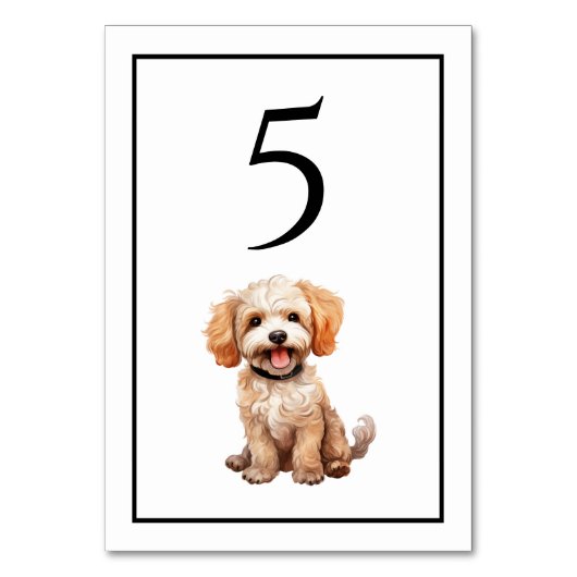 Tafelnummer met Goldendoodle-hond in watercolor (Voorkant)