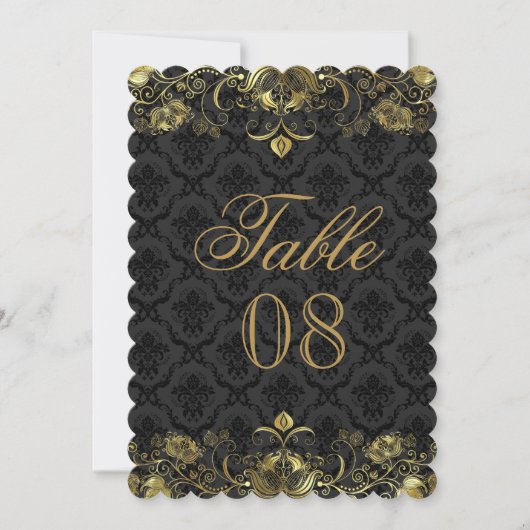 Tafelnummer met goud & zwarte damast (Voorkant)