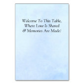 Tafelnummer - met Verwelkomingsbericht  Blauwe Peo (Achterkant)