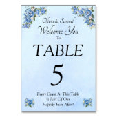 Tafelnummer - met Verwelkomingsbericht  Blauwe Peo (Voorkant)