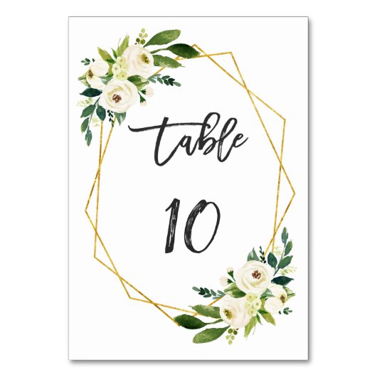 Tafelnummer met waterverf witte bloemen en handsch (Achterkant)