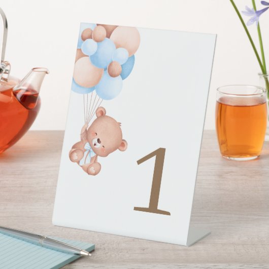 Tafelnummer met waterverftekening van teddybeer reclamebord met voetstuk (Insitu)