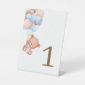 Tafelnummer met waterverftekening van teddybeer reclamebord met voetstuk (Voorkant)