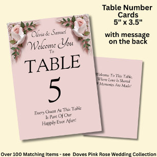Tafelnummer - met welkomstbericht Dove Roses