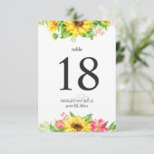 Tafelnummer met zonnebloem op witte achtergrond (Staand voorkant)