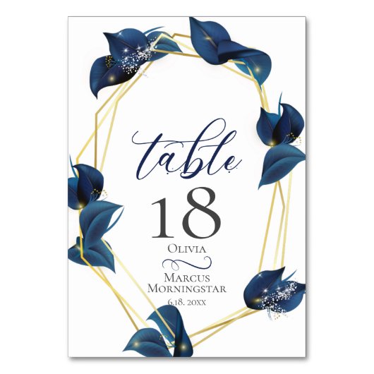 TAFELNUMMER | Modern diep indigo blauw en goud (Achterkant)