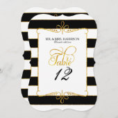 Tafelnummer naamkaartjes gestreept script goud gli (Voorkant / Achterkant)