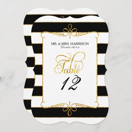 Tafelnummer naamkaartjes gestreept script goud gli (Voorkant / Achterkant)