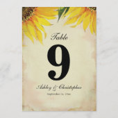 Tafelnummer negen bruiloftsreceptie zonnebloemen (Achterkant)
