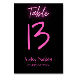 Tafelnummer Neon Roze Script Graduation Party