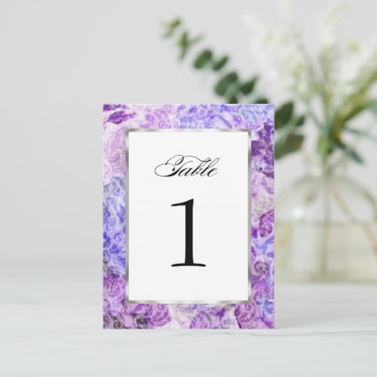 Tafelnummer Paarse Floral Damask (Staand voorkant)