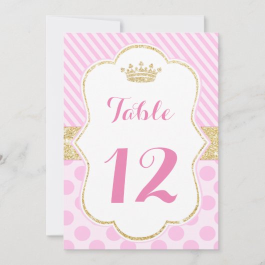 Tafelnummer prinses roze gouden glitter kroon (Voorkant)