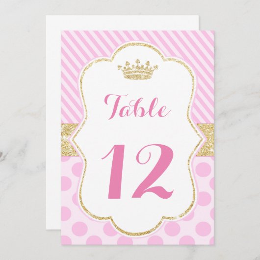 Tafelnummer prinses roze gouden glitter kroon (Voorkant / Achterkant)