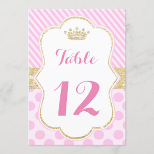 Tafelnummer prinses roze gouden glitter kroon