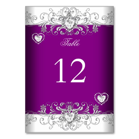 Tafelnummer Pruim Roze Bruiloft Zilver Diamant (Voorkant)