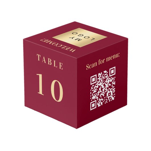Tafelnummer QR code menu bordeaux business logo Kubus (Achter hoekig)