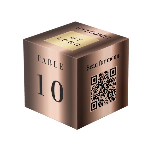 Tafelnummer QR code menu brons bedrijf logo Kubus (Voorkant hoekig)