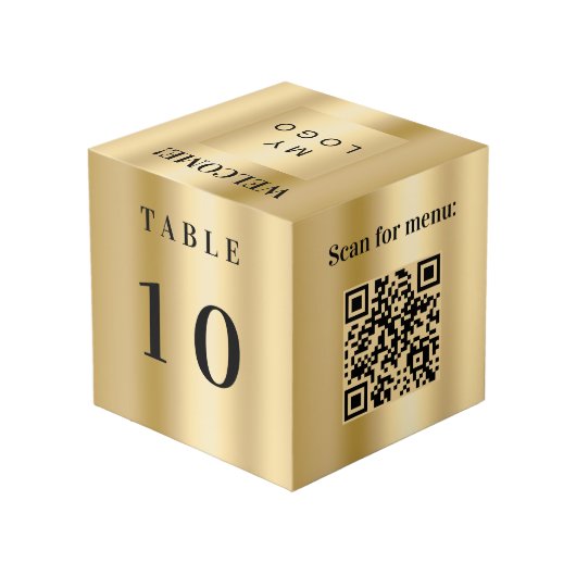 Tafelnummer QR code menu gold business logo Kubus (Achter hoekig)