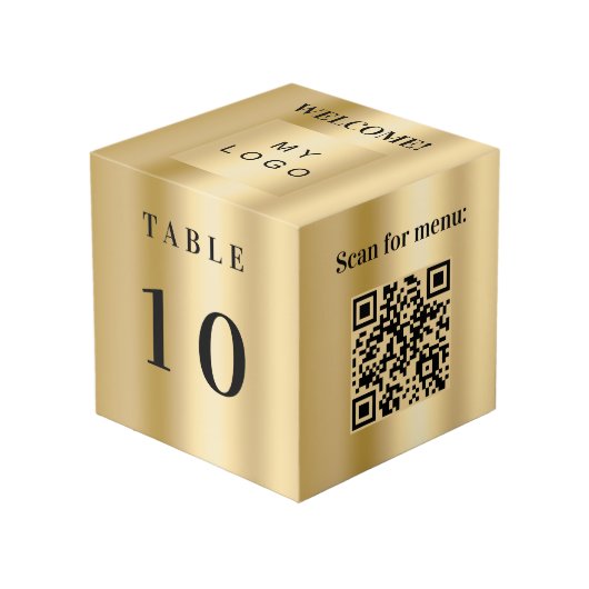Tafelnummer QR code menu gold business logo Kubus (Voorkant hoekig)
