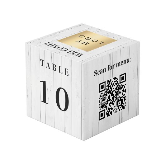 Tafelnummer QR code menu hout bedrijf logo Kubus (Achter hoekig)