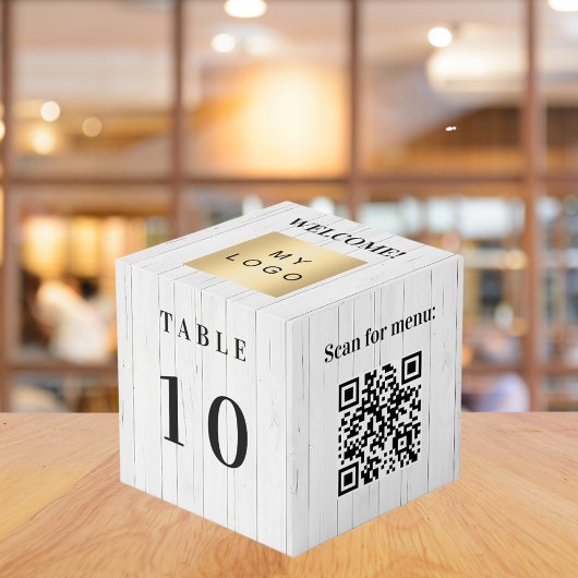 Tafelnummer QR code menu hout bedrijf logo Kubus