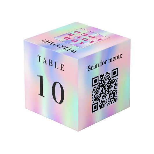 Tafelnummer QR code menu roze mint business logo Kubus (Achter hoekig)