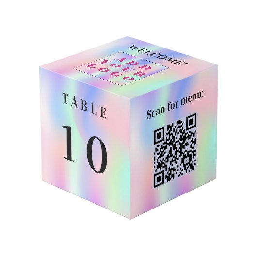 Tafelnummer QR code menu roze mint business logo Kubus (Voorkant hoekig)