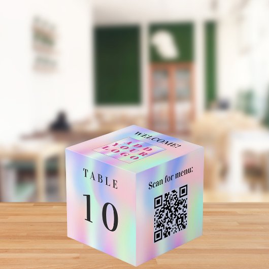Tafelnummer QR code menu roze mint business logo Kubus
