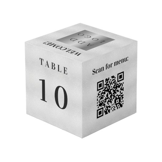 Tafelnummer QR code menu silver business logo Kubus (Achter hoekig)