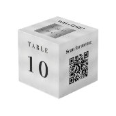 Tafelnummer QR code menu silver business logo Kubus (Voorkant hoekig)