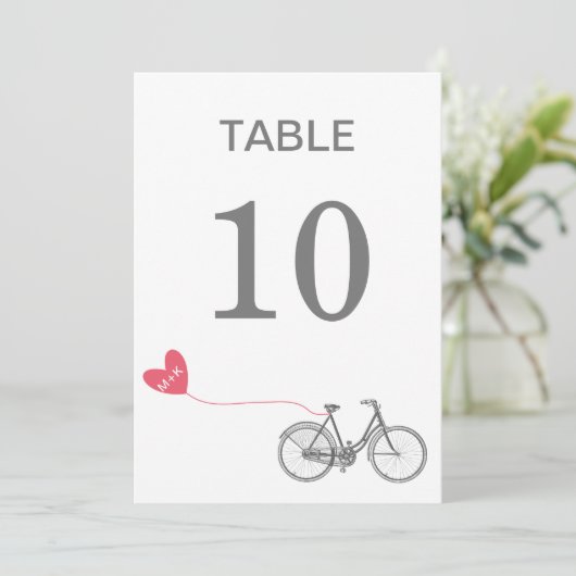 Tafelnummer romantische fiets met initialen (Staand voorkant)