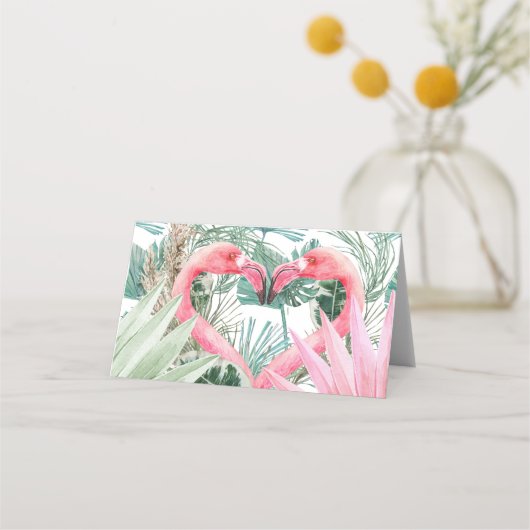 Tafelnummer Roze Flamingo Tropische bloemen Plaatskaartje (Achterkant)
